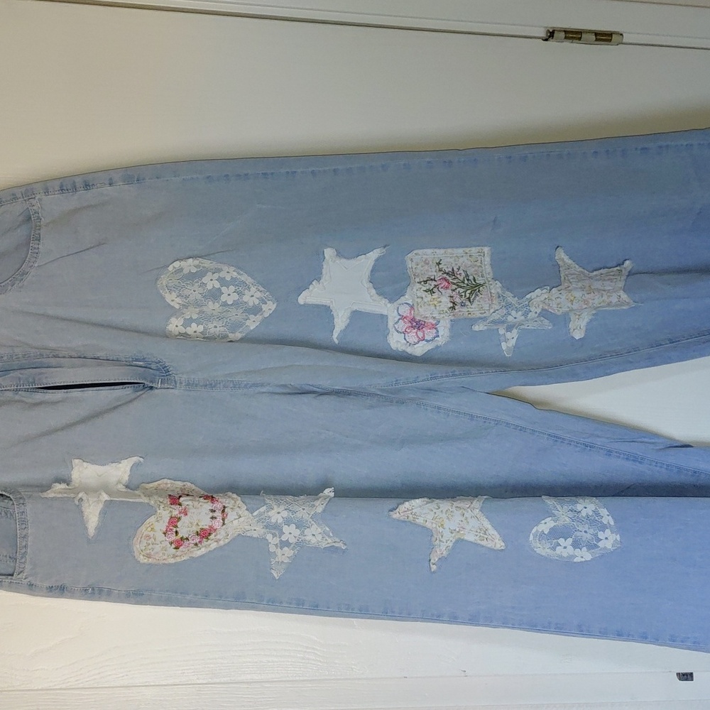 185 Nwt Pol Patchwork Chambray Pant - image 1